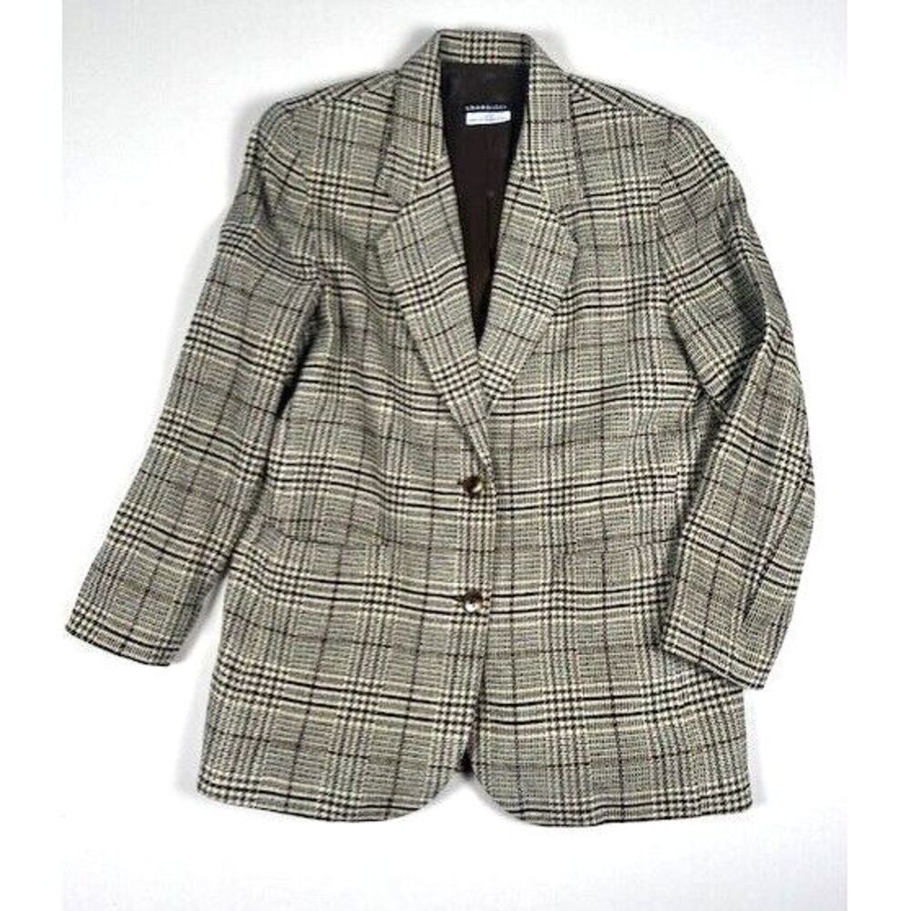 Theo Miles‎ Vintage Wool Blend Plaid Blazer Women's 12 Two Button Fully Lined